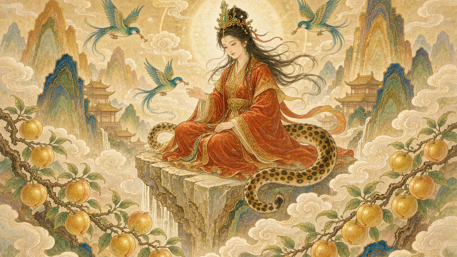 The Queen Mother of the West on Jade Mountain - Chinese mythology illustration